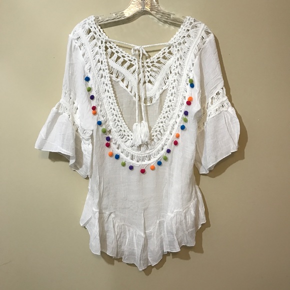 Pom Pom Crochet Boho Festival Beach Swim Cover Up - Picture 7 of 7